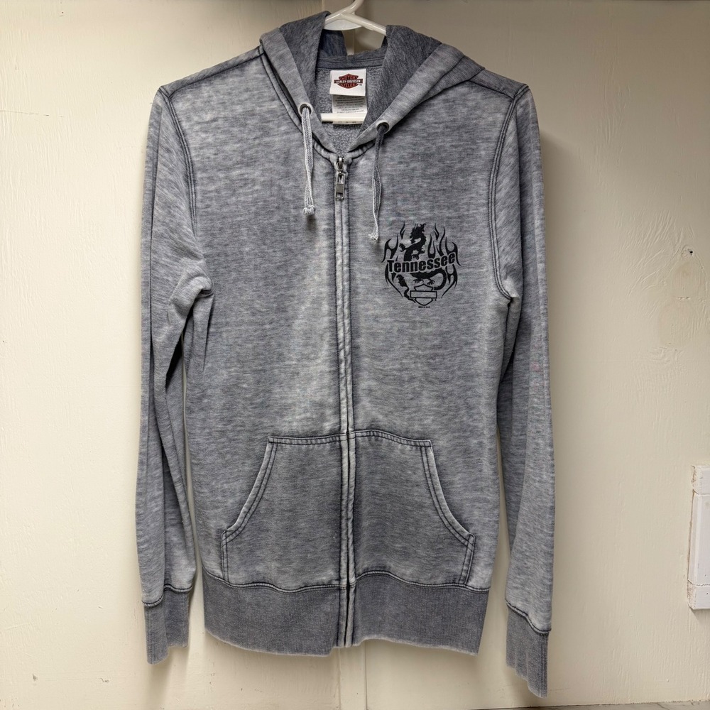 Harley-Davidson Smoky Mountain Tennessee Zip Up Hoodie Grey Burnout Large